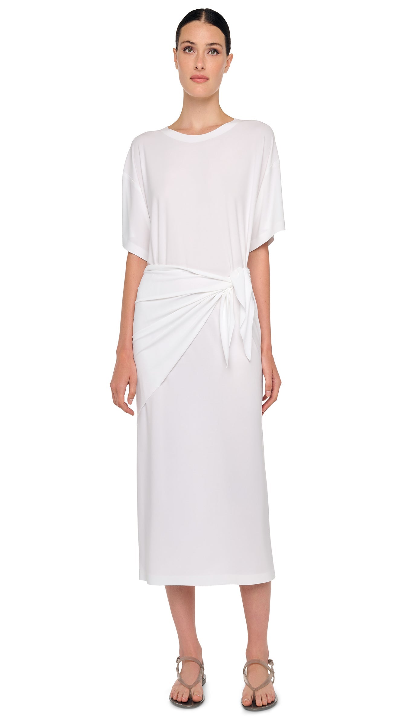 Norma Kamali Short Sleeve Boxy Dress To Midcalf - Snow White / Size S Norma Kamali Short Sleeve Boxy Dress To Midcalf - Snow White / Size S