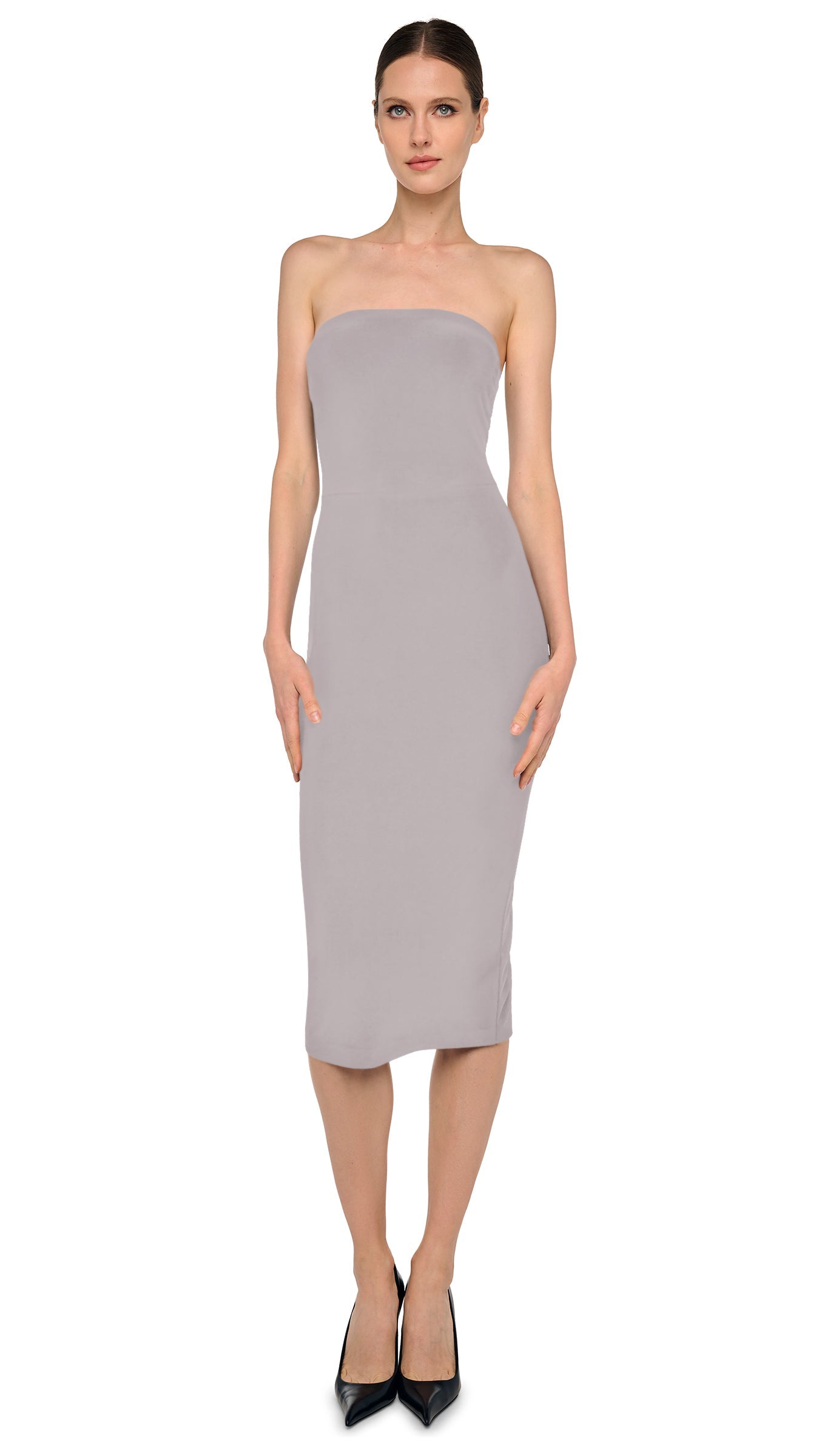 strapless grey bridesmaid dresses Strapless Short Grey Bridesmaid Dress In Chiffon for Summer Wedding #FN6906