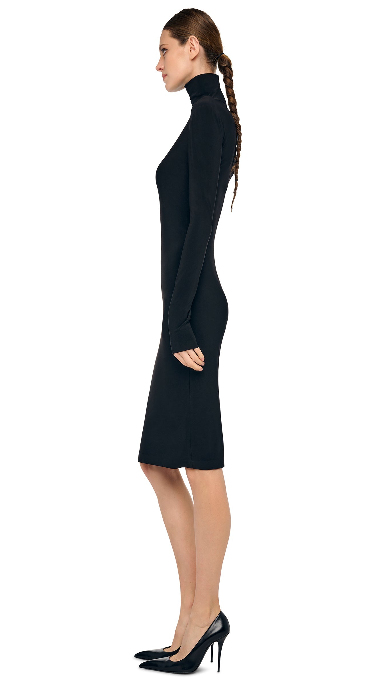 Norma Kamali Long Sleeve Turtleneck Dress to Knee - Black 1 - XL Norma Kamali Long Sleeve Turtleneck Dress to Knee - Black 1 - XL