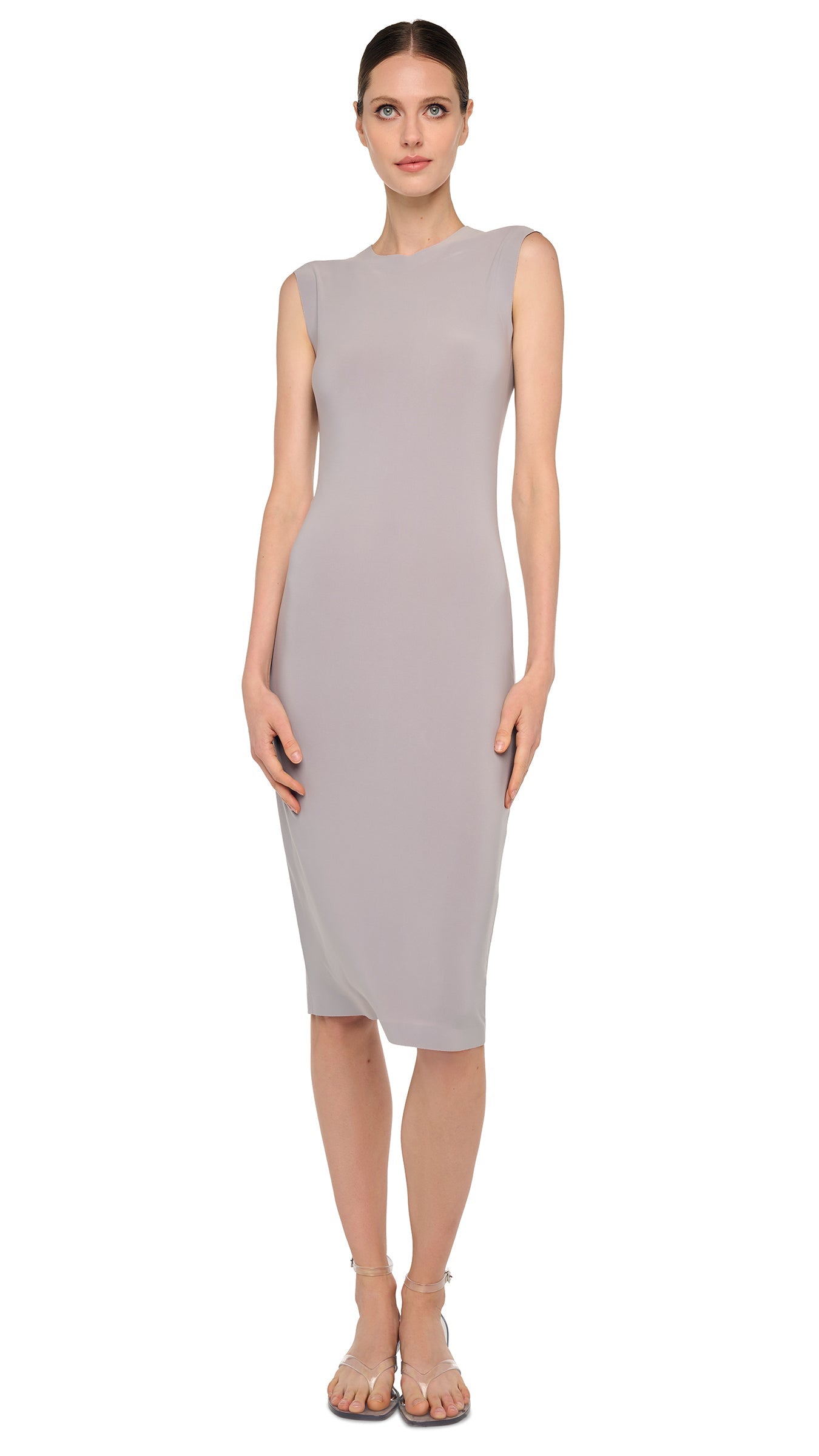 norma kamali grey dress Norma Kamali Sleeveless Dress To Knee