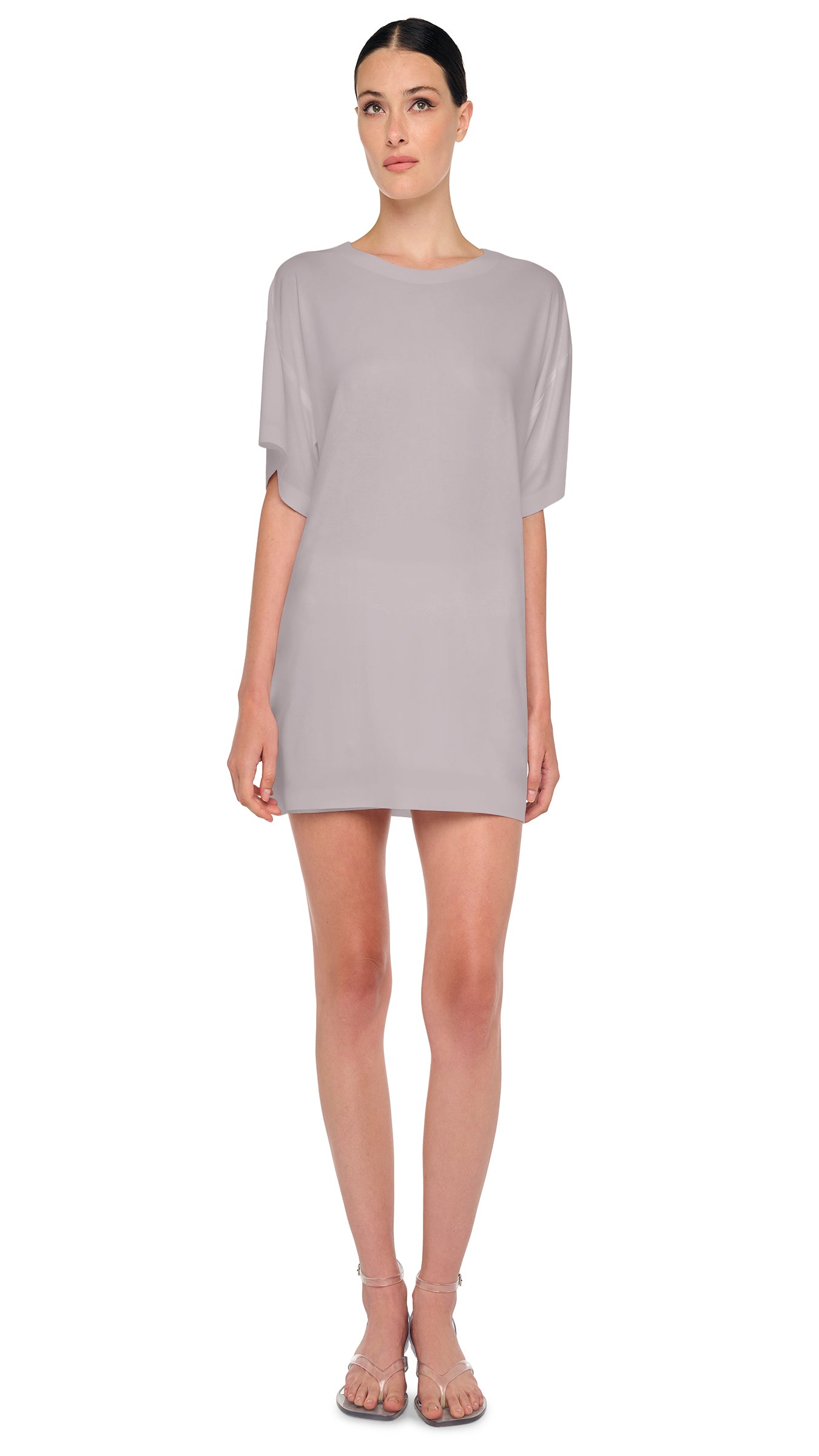 SHORT SLEEVE BOXY MINI DRESS – Grey – Norma Kamali