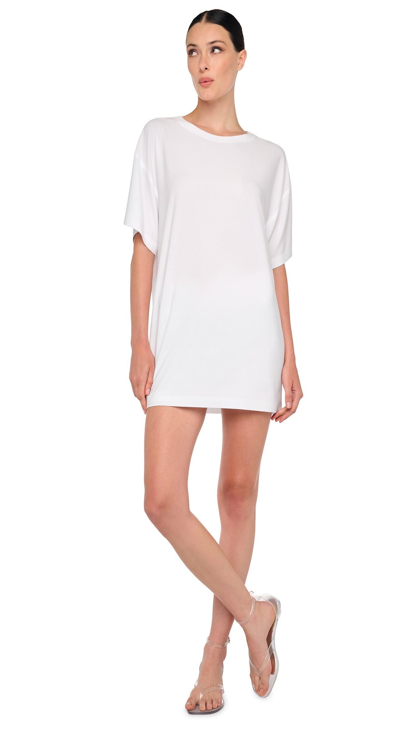 white mini dress short sleeve SHORT SLEEVE BOXY MINI DRESS – Snow White – Norma Kamali