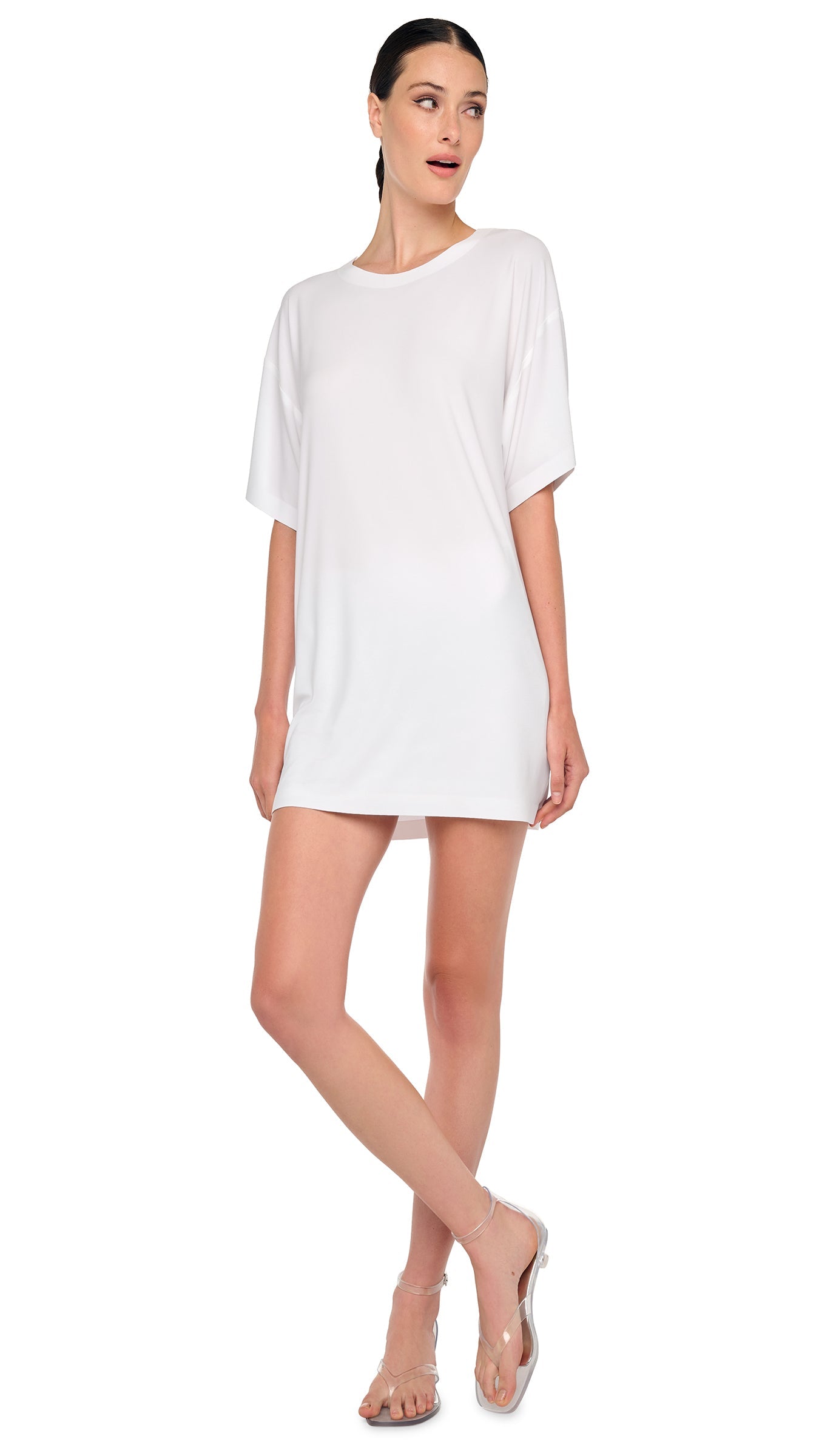 white mini dress short sleeve Norma Kamali Short Sleeve Boxy Mini Dress