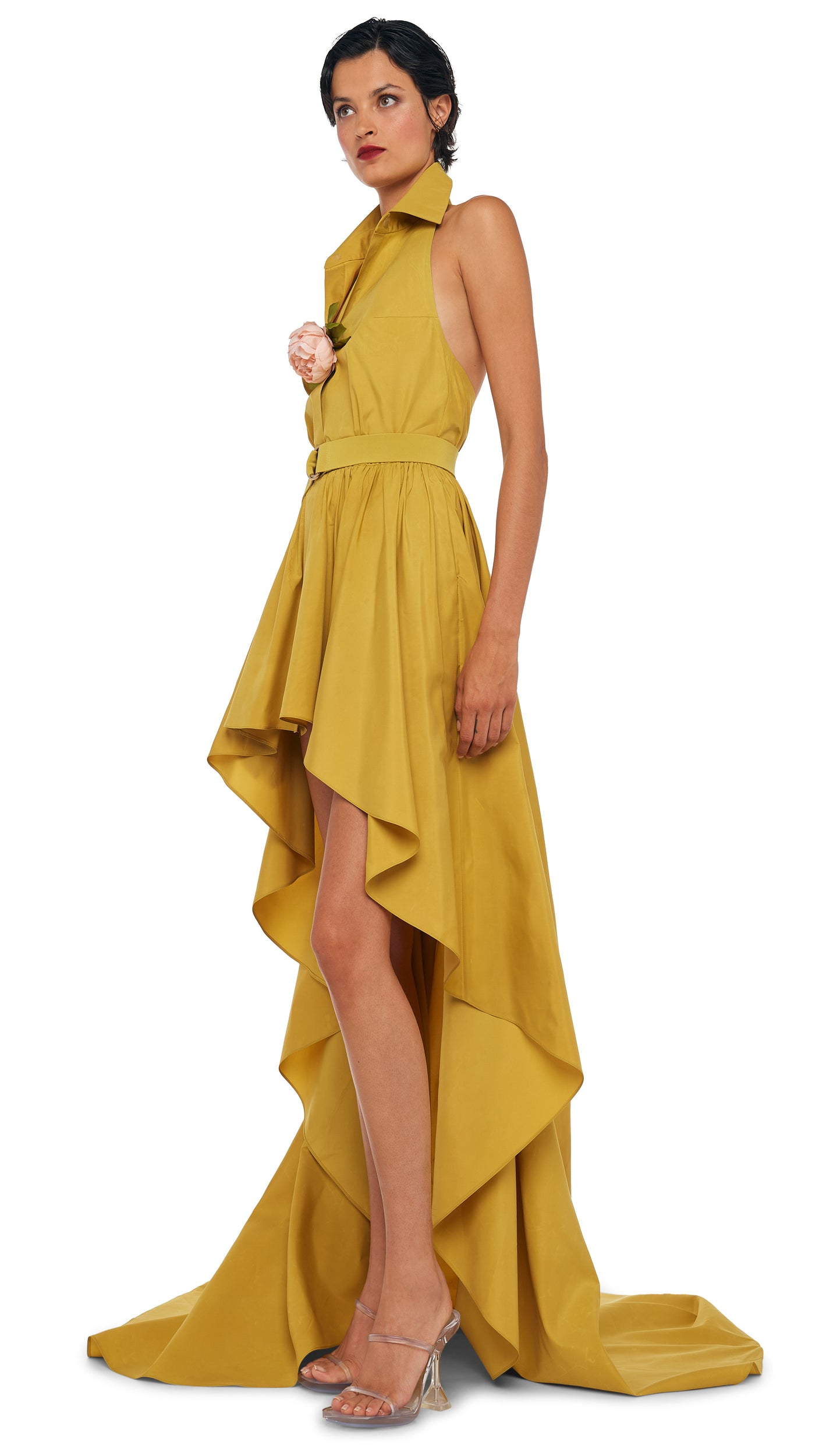 Norma Kamali Hi Low NK Halter Flared Gown - Asparagus / Size L Norma Kamali Hi Low NK Halter Flared Gown - Asparagus / Size L