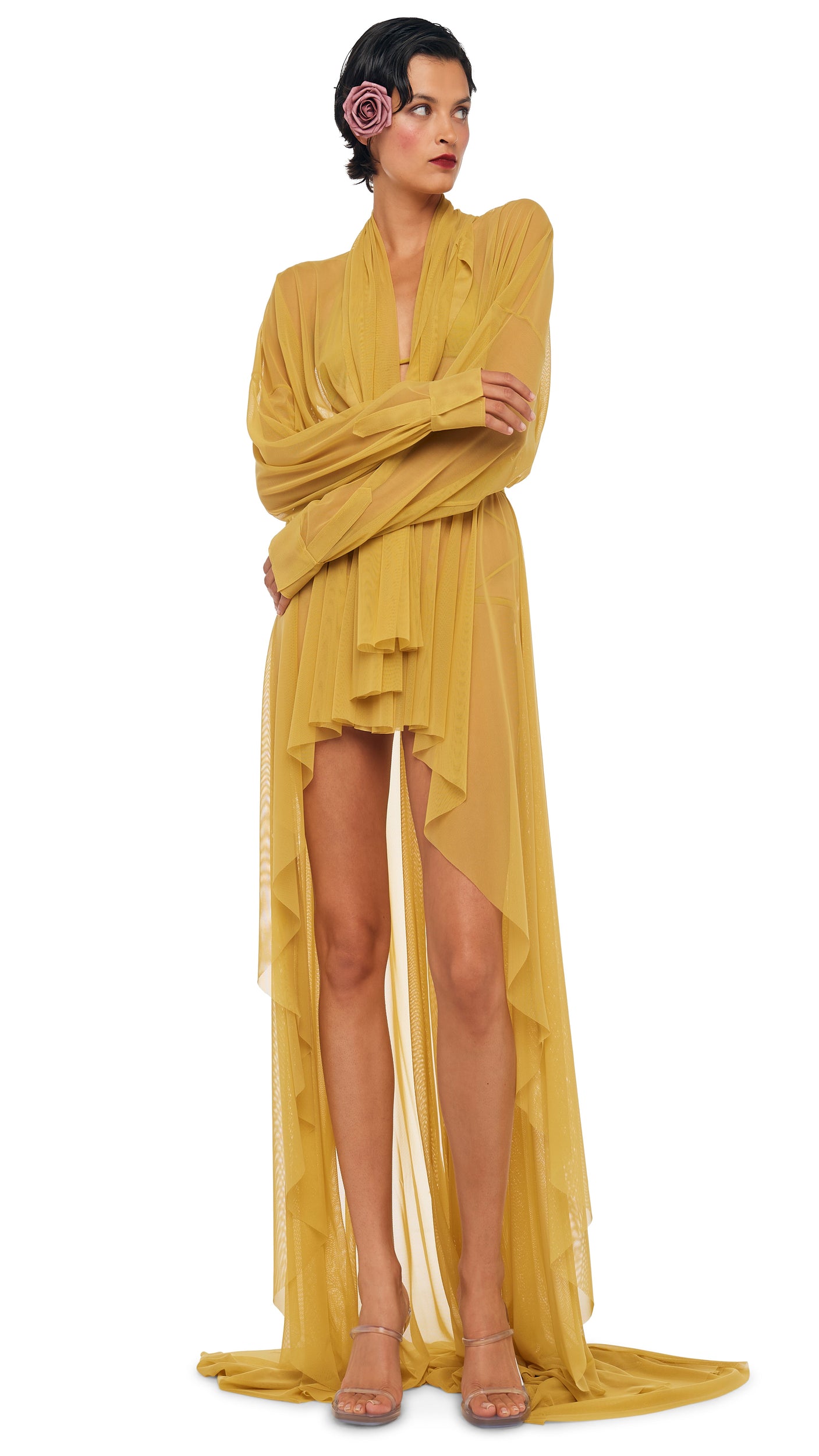 dress shirt gown 3/4 Sleeve Button Front Taffeta Shirt Gown