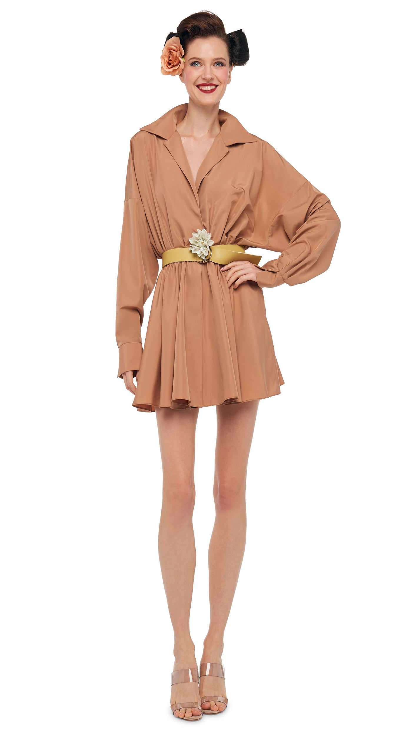 SUPER OS BF NK SHIRT FLARED MINI DRESS Cappuccino Norma Kamali SUPER OS BF NK SHIRT FLARED MINI DRESS Cappuccino Norma Kamali