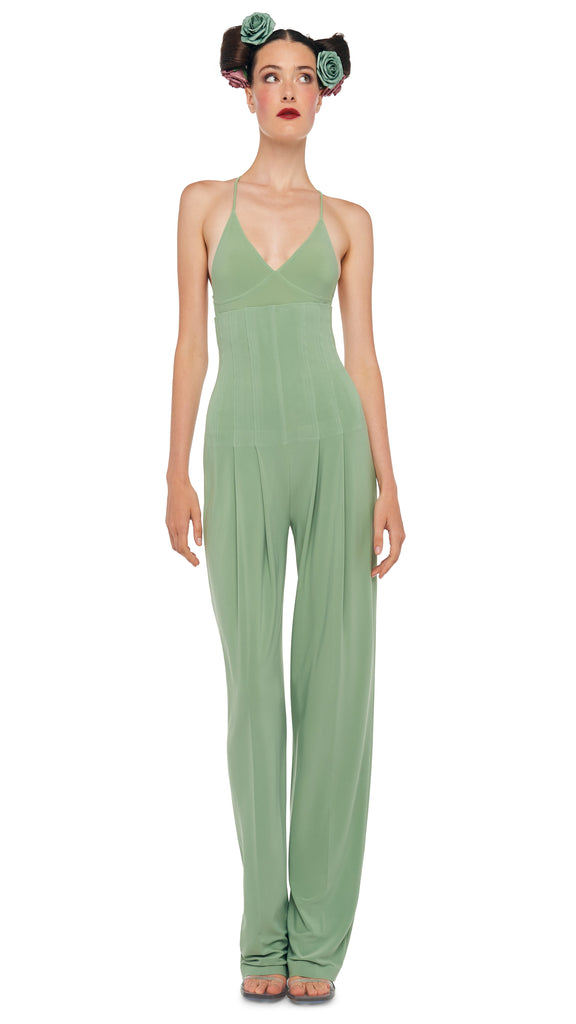 HIGH WAIST TAILORED PLEAT PANT – Vintage Green – Norma Kamali
