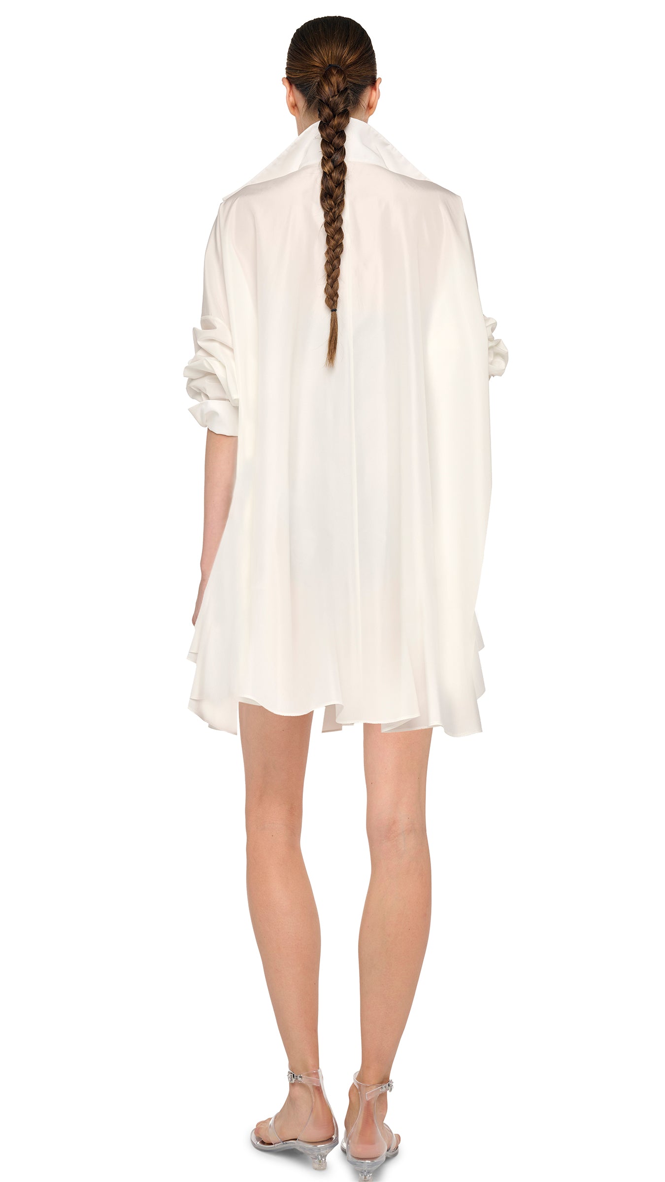 norma kamali white shirt dress Norma Kamali Long-Sleeve Oversized Bow-Neck Mini Shirtdress
