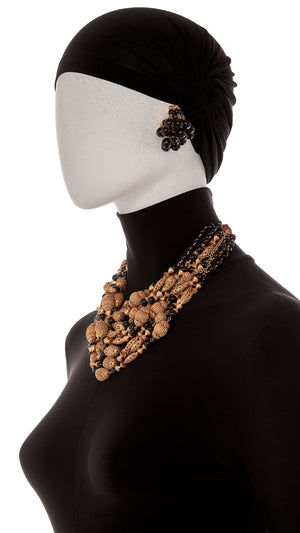 LAYERED BRASS & BLACK BEADED CHAIN NECKLACE, BRACELET & EARRING SET #4 Thumbnail