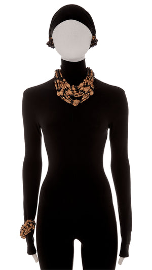 LAYERED BRASS & BLACK BEADED CHAIN NECKLACE, BRACELET & EARRING SET #1 Thumbnail