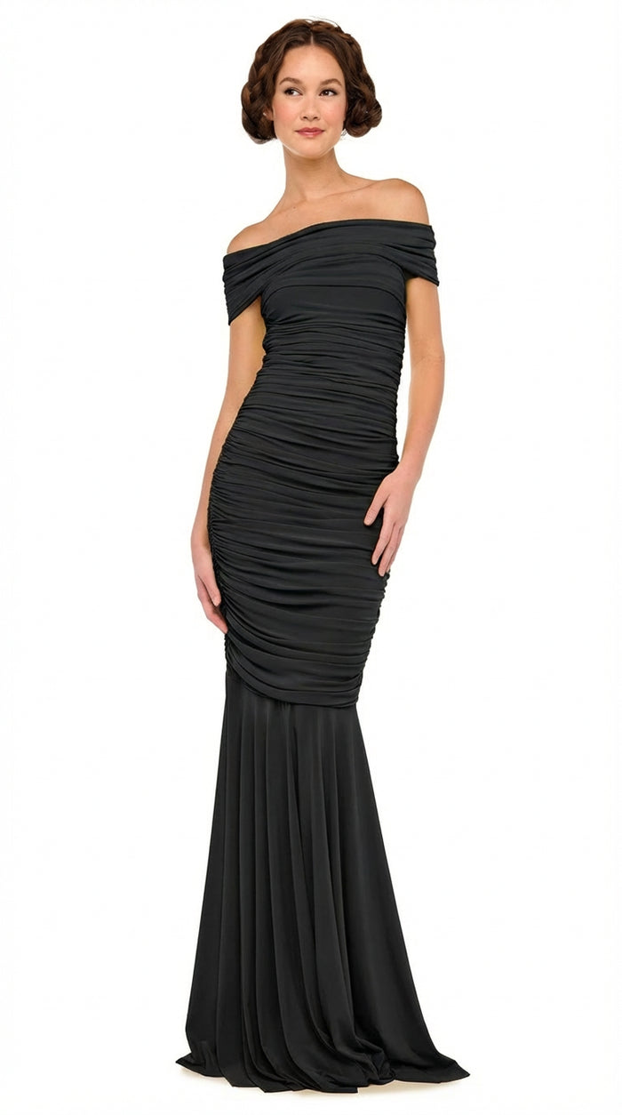 SLEEVELESS COWL NECK SIDE SHIRRED FISHTAIL GOWN #1