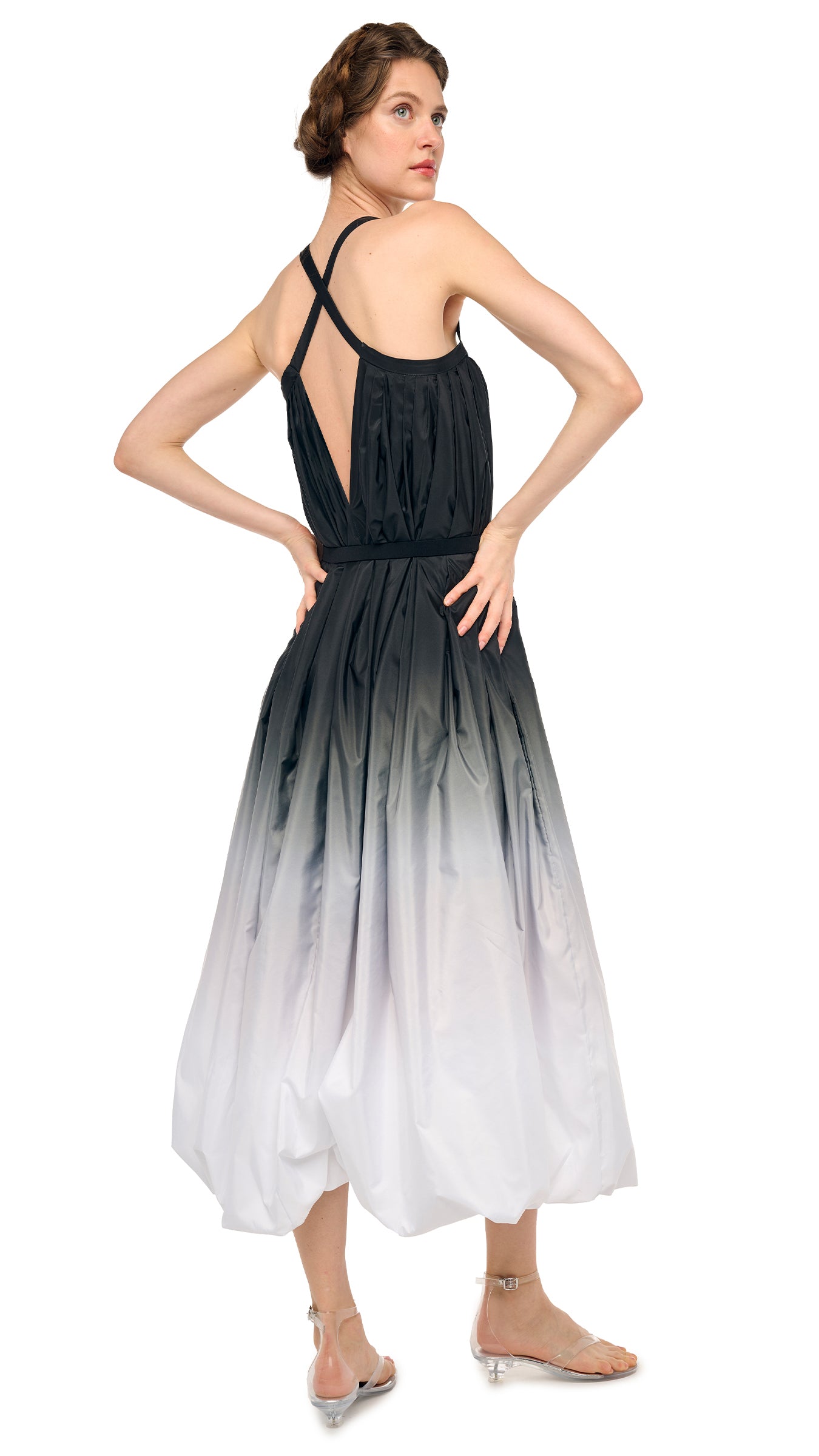 Norma Kamali Strap Bubble Dress To Midcalf in White,Grey