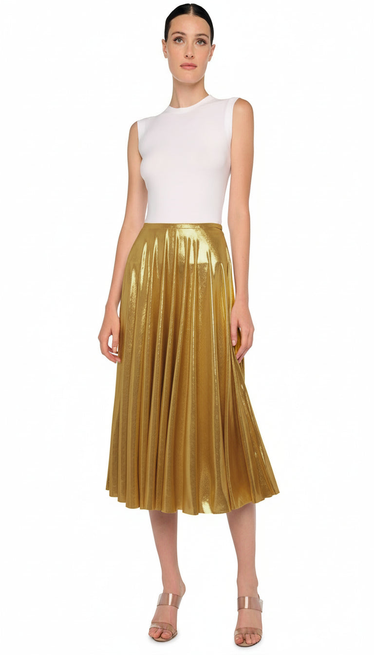 FLARED SKIRT TO MIDCALF – Rich Gold – Norma Kamali