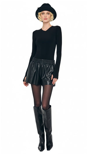 LONG SLEEVE SHOULDER PAD V NECK TOP #1 Thumbnail