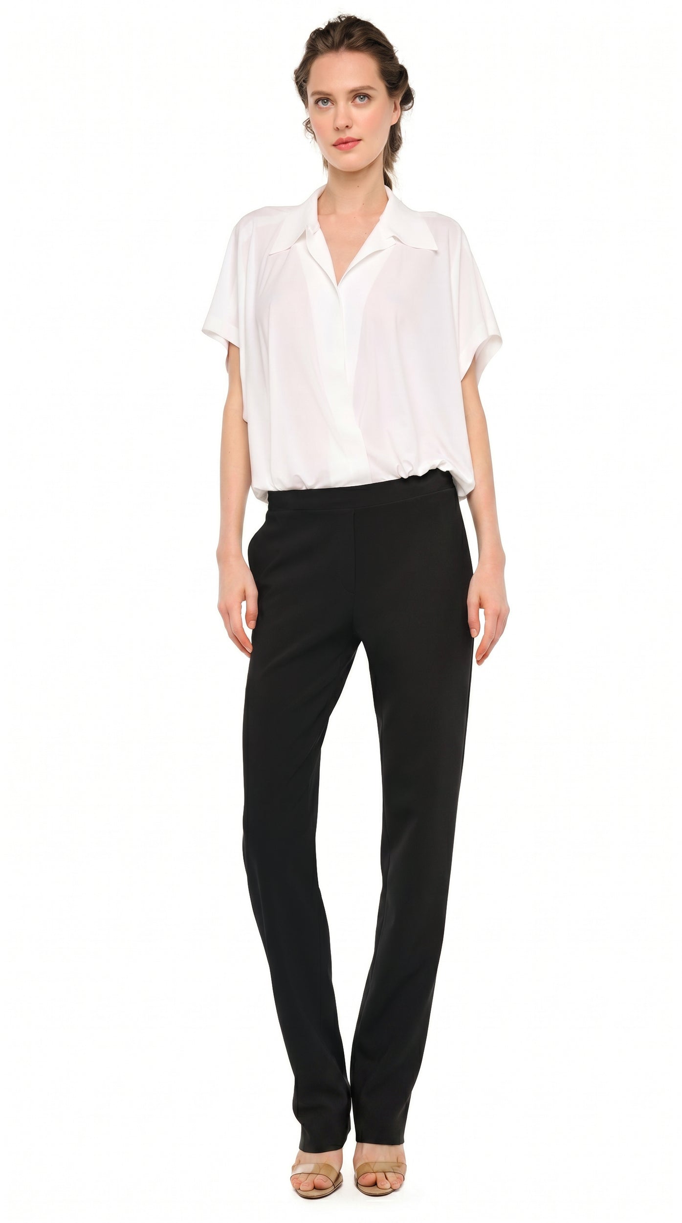 white dress shirt black slacks Norma Kamali Flat Front Mens Pant