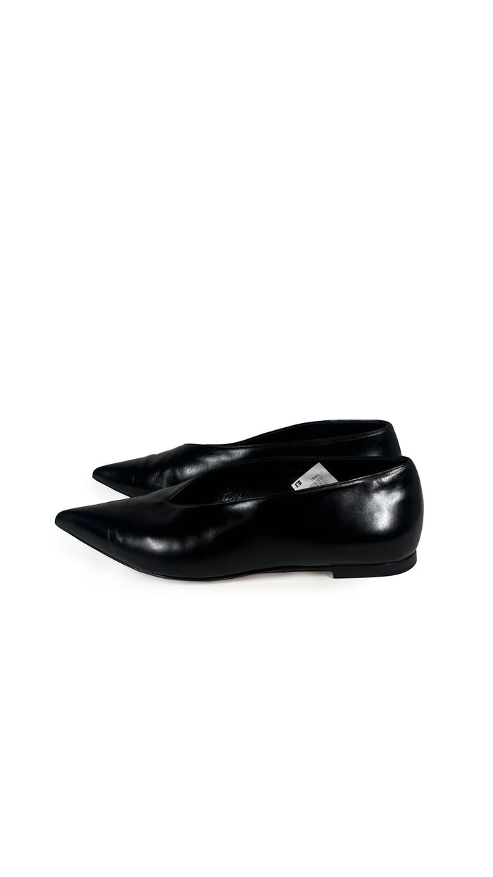 CELINE BLACK LEATHER V NECK BALLET FLATS #1