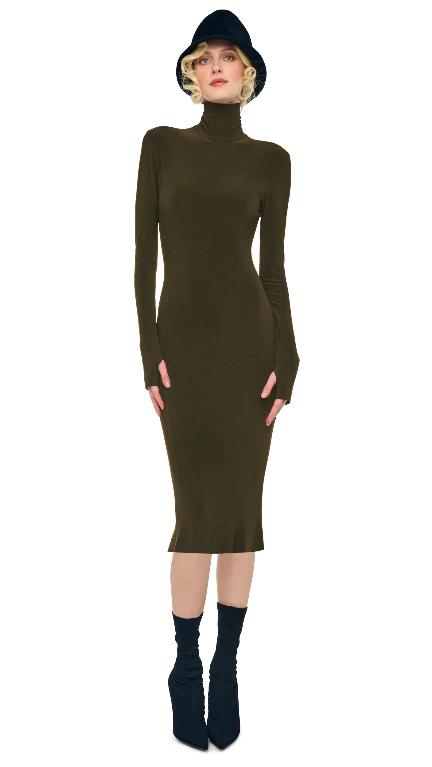 LONG SLEEVE TURTLENECK DRESS – Bark – Norma Kamali