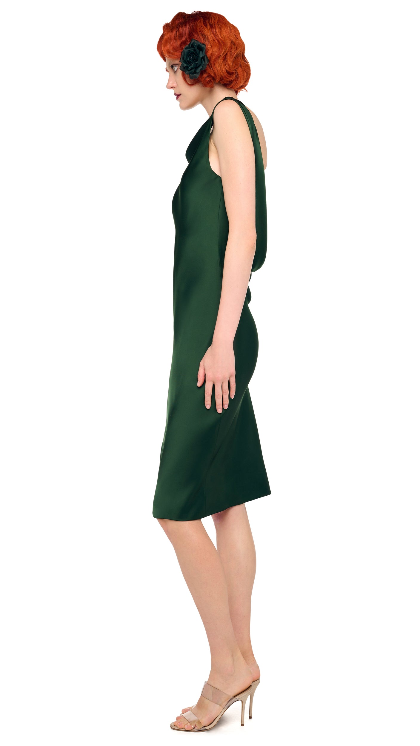 SLEEVELESS LOW BACK DRAPE DRESS Dark Emerald Norma Kamali SLEEVELESS LOW BACK DRAPE DRESS Dark Emerald Norma Kamali