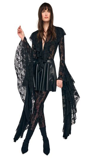 XL SLEEVE DEEP V RUFFLE BODYSUIT #1 Thumbnail