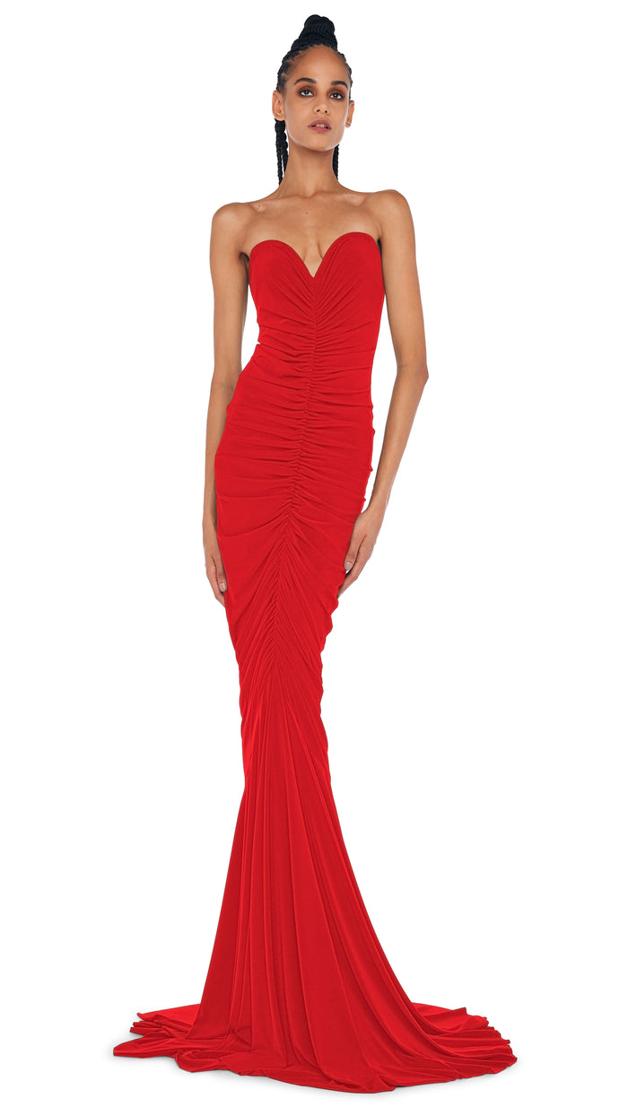STRAPLESS SHIRRED FRONT FISHTAIL GOWN #1