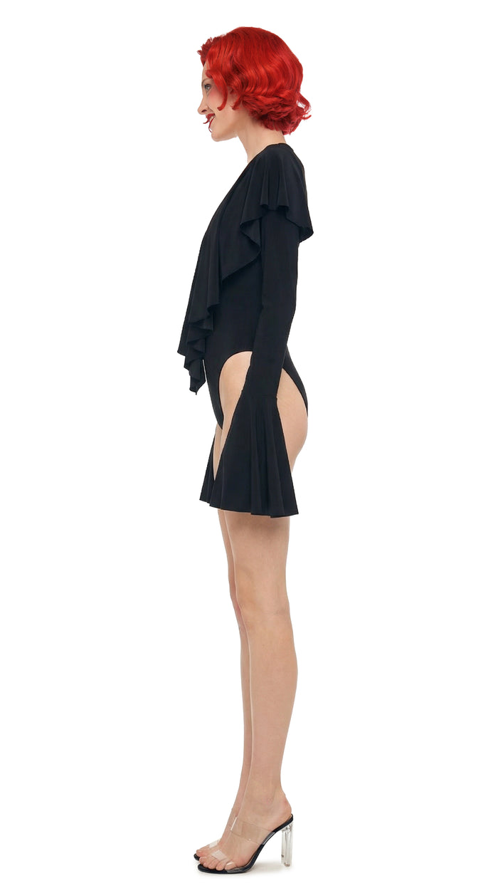 LONG SLEEVE DEEP V RUFFLE BODYSUIT #2