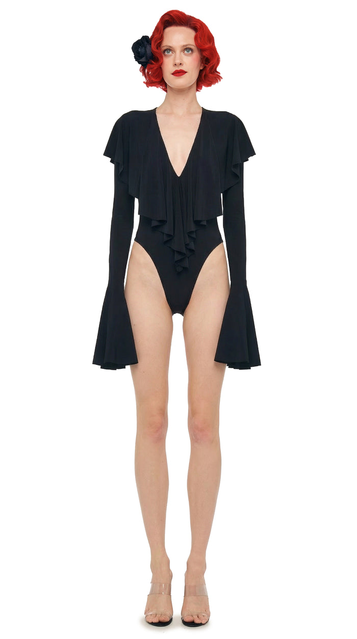 LONG SLEEVE DEEP V RUFFLE BODYSUIT #5