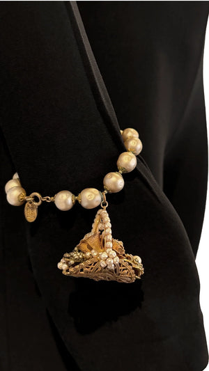 MIRIAM HASKELL BRASS/PEARL/STONE EARRING AND BRACELET SET #2 Thumbnail