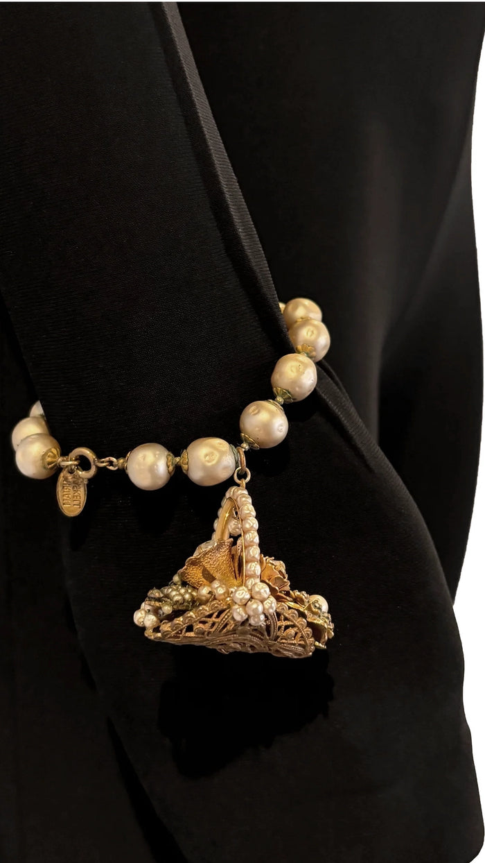 MIRIAM HASKELL BRASS/PEARL/STONE EARRING AND BRACELET SET #2