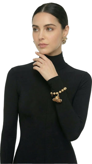 MIRIAM HASKELL BRASS/PEARL/STONE EARRING AND BRACELET SET #1 Thumbnail