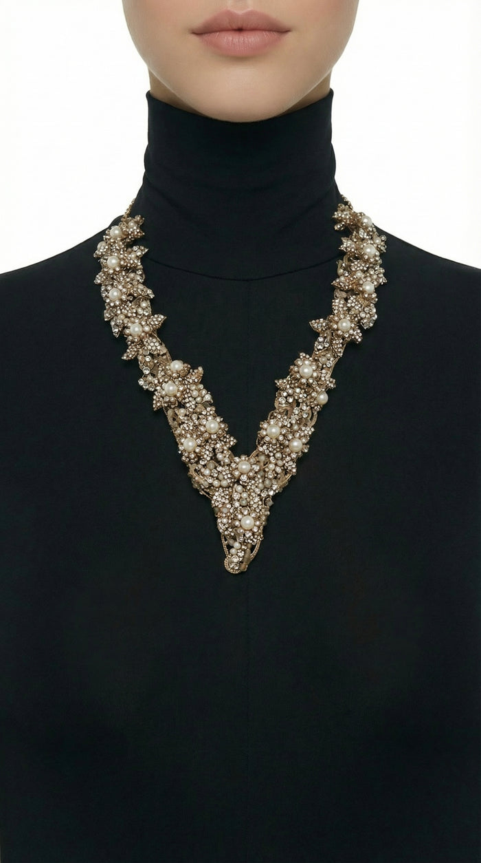 MIRIAM HASKELL BRASS/PEARL/STONE BROOCH #2