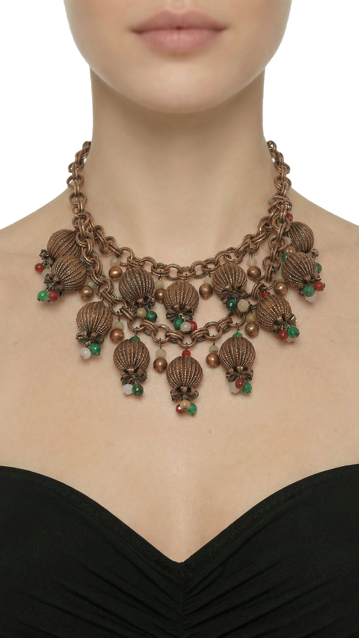 BRASS & COLOR BEADED TIERED NECKLACE #2