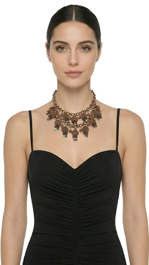 BRASS & COLOR BEADED TIERED NECKLACE #1 Thumbnail