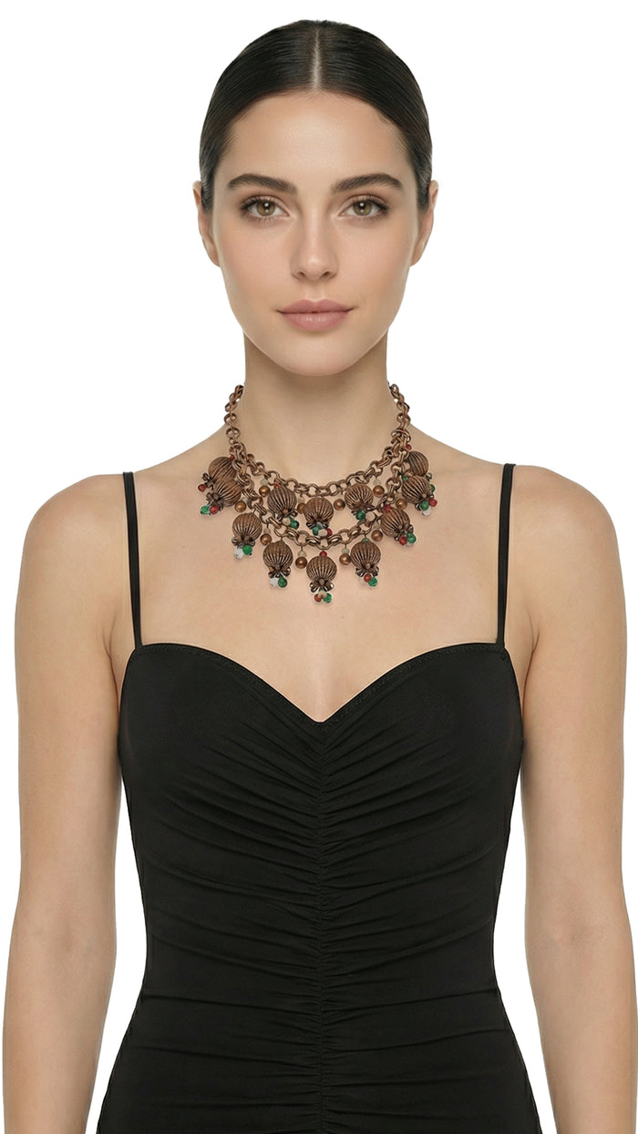 BRASS & COLOR BEADED TIERED NECKLACE #1
