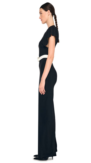 CAP SLEEVE SHOULDER PAD LONG DRESS #3 Thumbnail