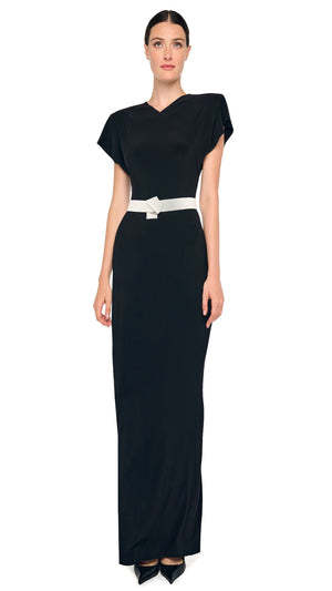 CAP SLEEVE SHOULDER PAD LONG DRESS #1 Thumbnail