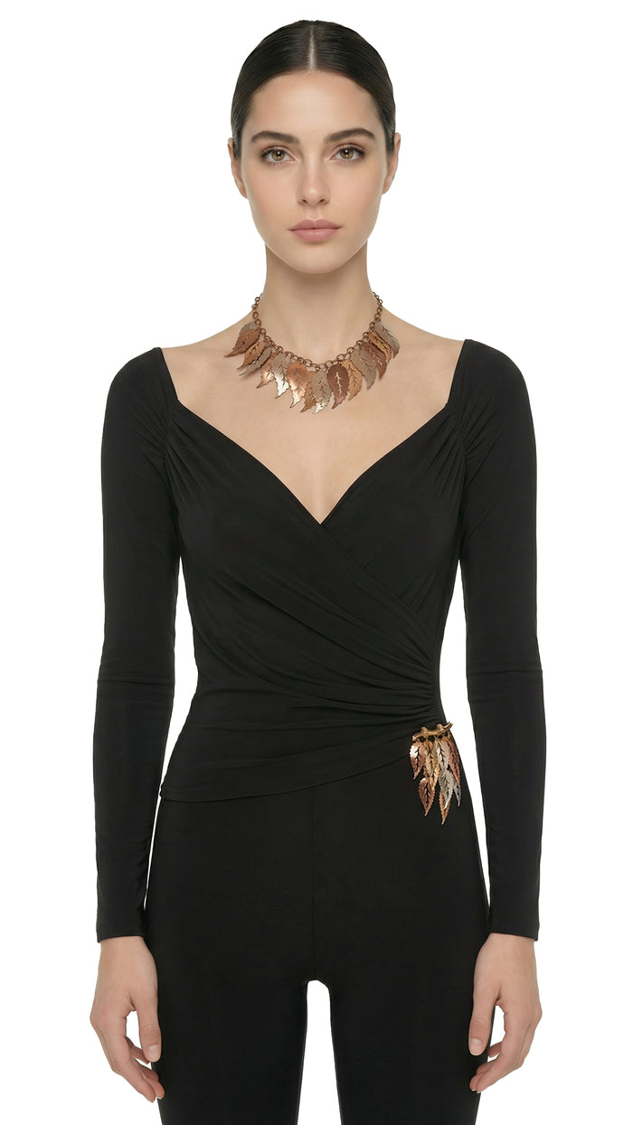 TRI COLOR LEAF DROP NECKLACE AND BROOCH #1