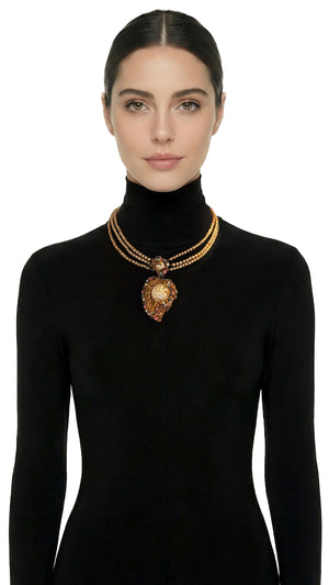 MIRIAM HASKELL BEADED BRASS/STONE NECKLACE AND BRACELET SET #2 Thumbnail