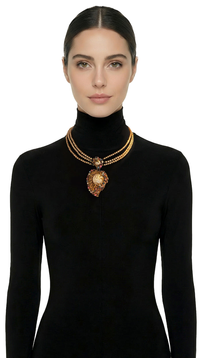 MIRIAM HASKELL BEADED BRASS/STONE NECKLACE AND BRACELET SET #2