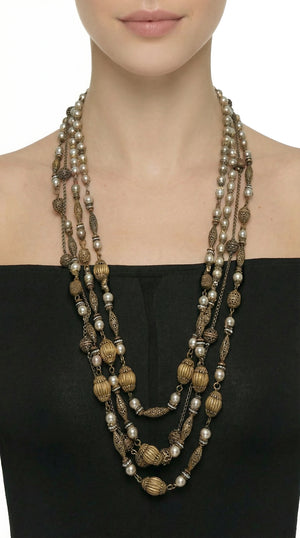 MIRIAM HASKELL LAYERED BEADED NECKLACE AND EARRING SET #2 Thumbnail
