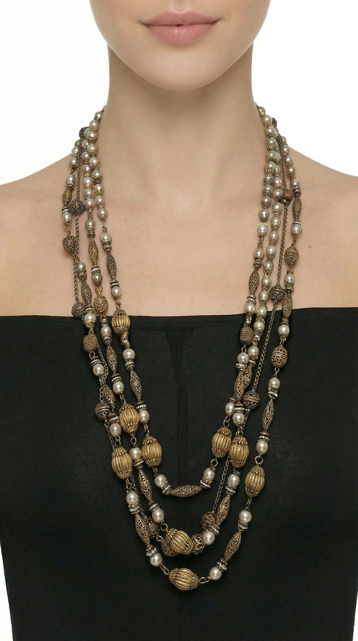MIRIAM HASKELL LAYERED BEADED NECKLACE AND EARRING SET #2