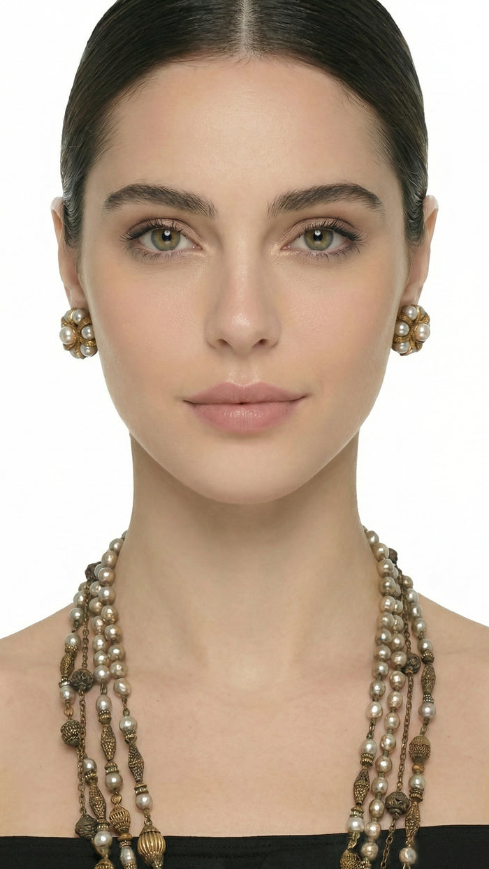 MIRIAM HASKELL LAYERED BEADED NECKLACE AND EARRING SET #3