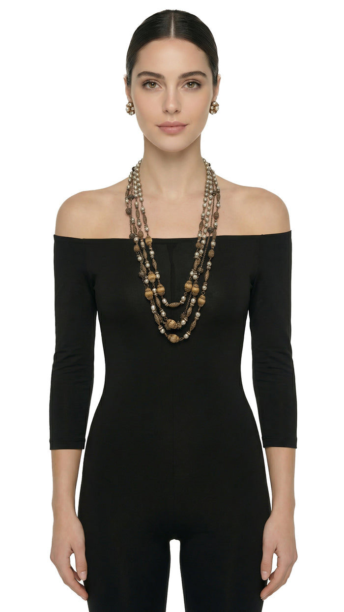 MIRIAM HASKELL LAYERED BEADED NECKLACE AND EARRING SET #1