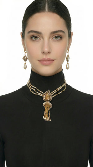 MIRIAM HASKELL BEADED EARRINGS AND DROP NECKLACE SET #2 Thumbnail