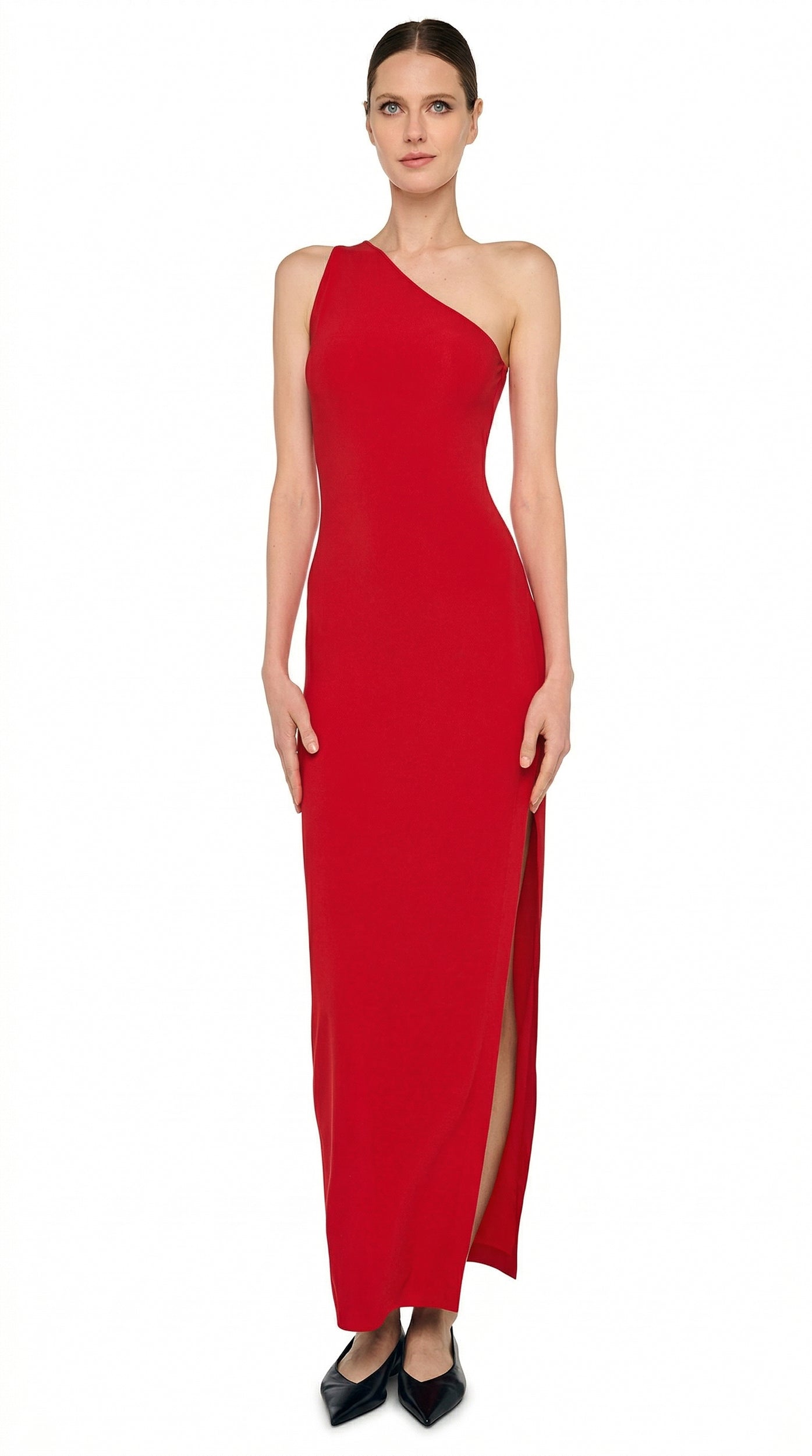 ONE SHOULDER LONG DRESS W/ SIDE SLIT – Tiger Red – Norma Kamali