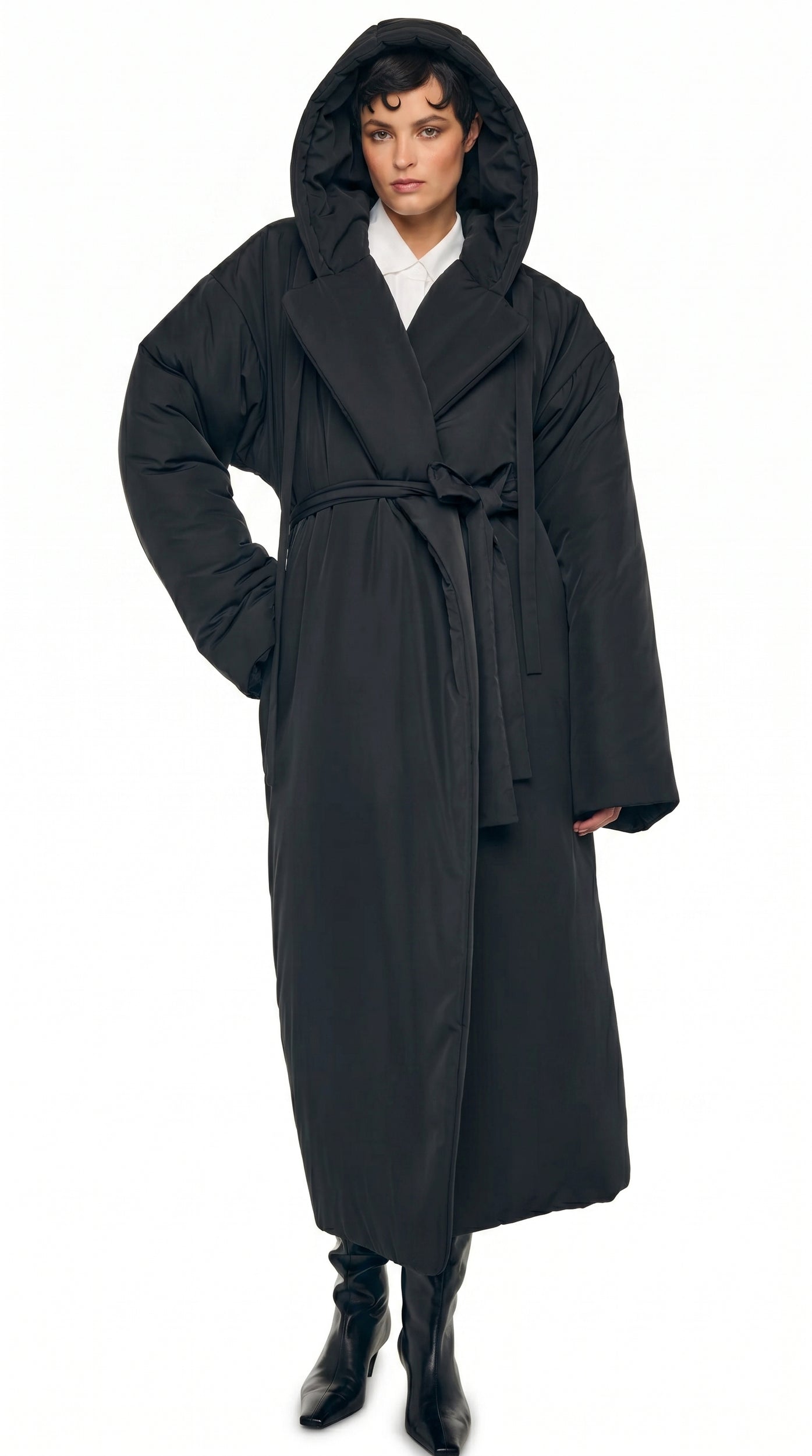 HOODED SLEEPING BAG COAT LONG – Black – Norma Kamali