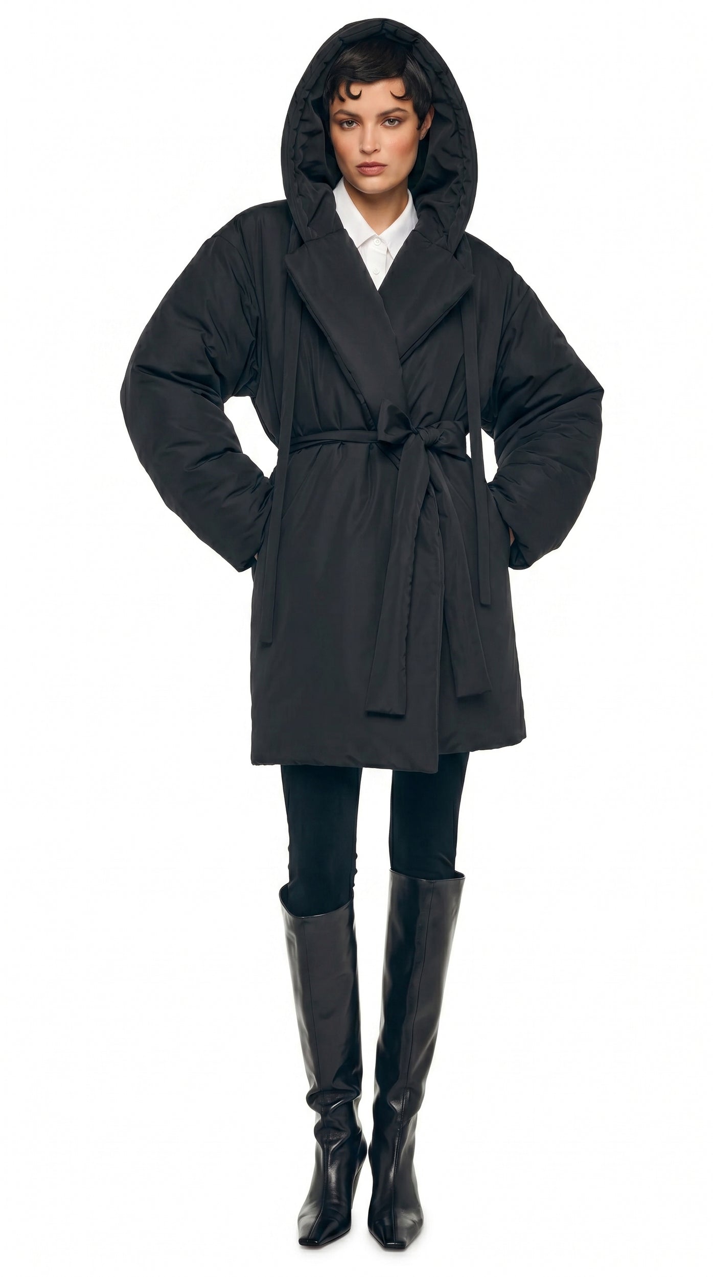 HOODED SLEEPING BAG COAT TO KNEE – Black – Norma Kamali