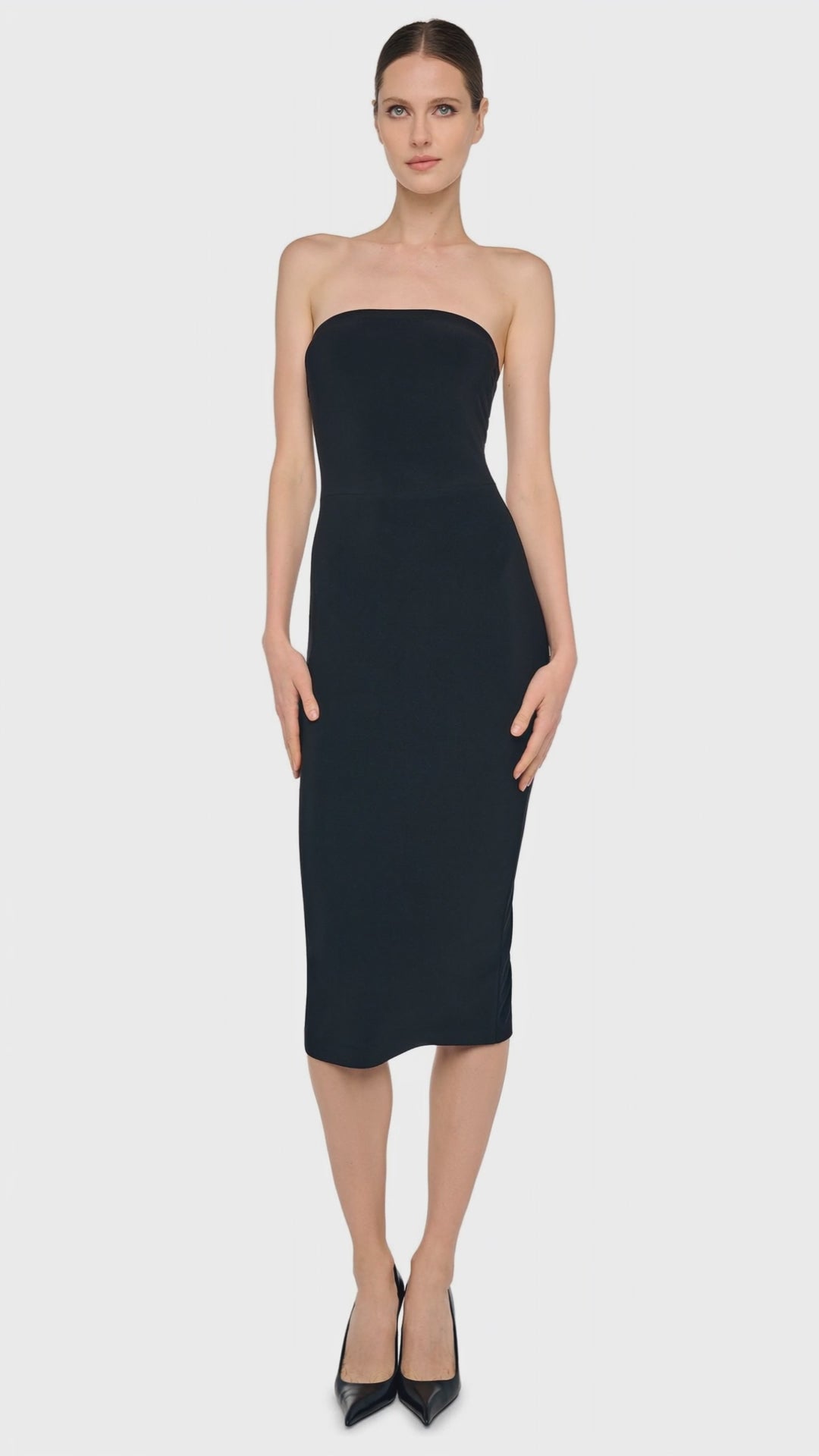 black strapless formal dress Norma Kamali Strapless Dress To Knee