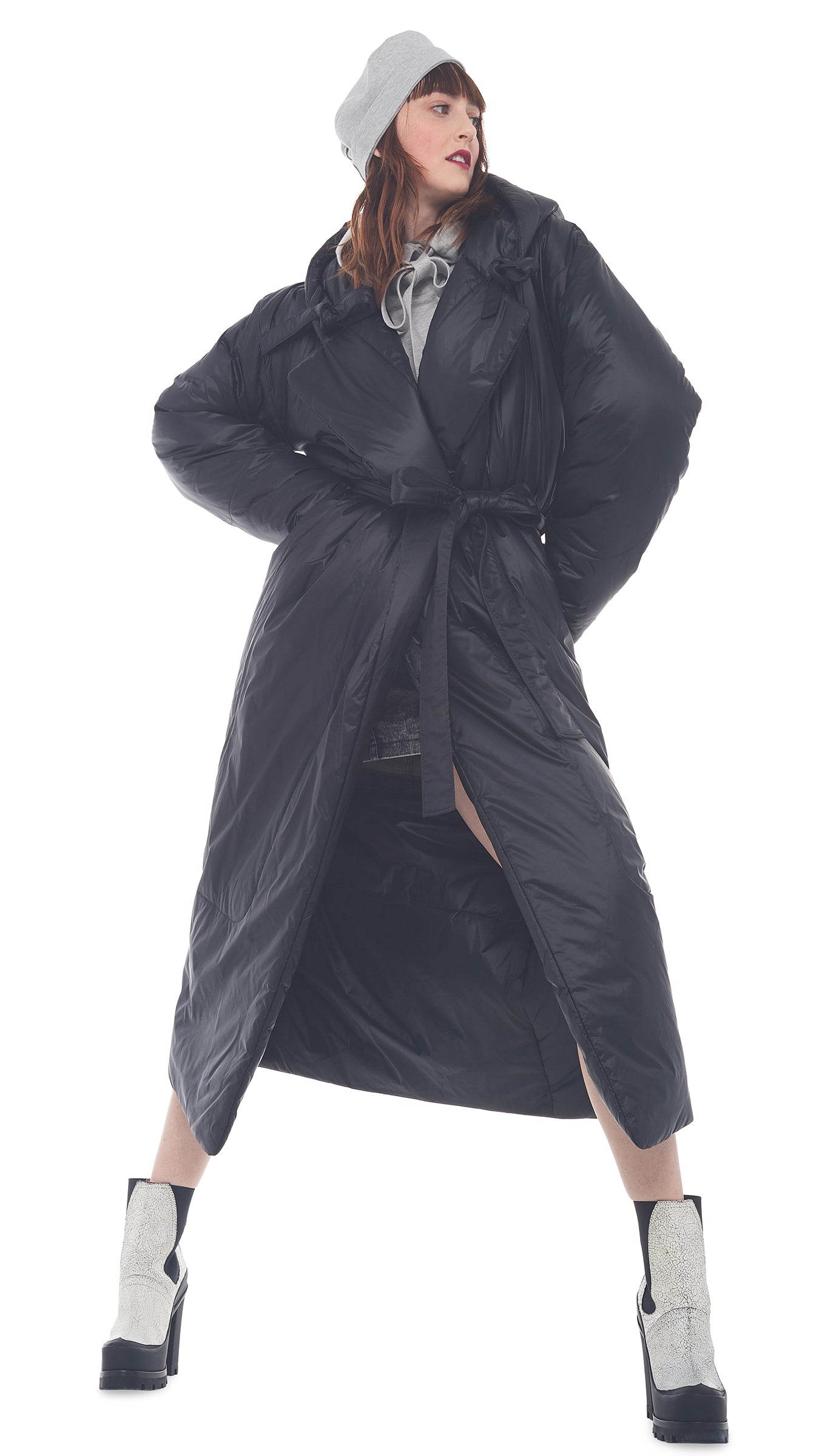 NWT Unisex NORMA KAMALI Long Sleeping Bag Coat Gray XS/S Oversized