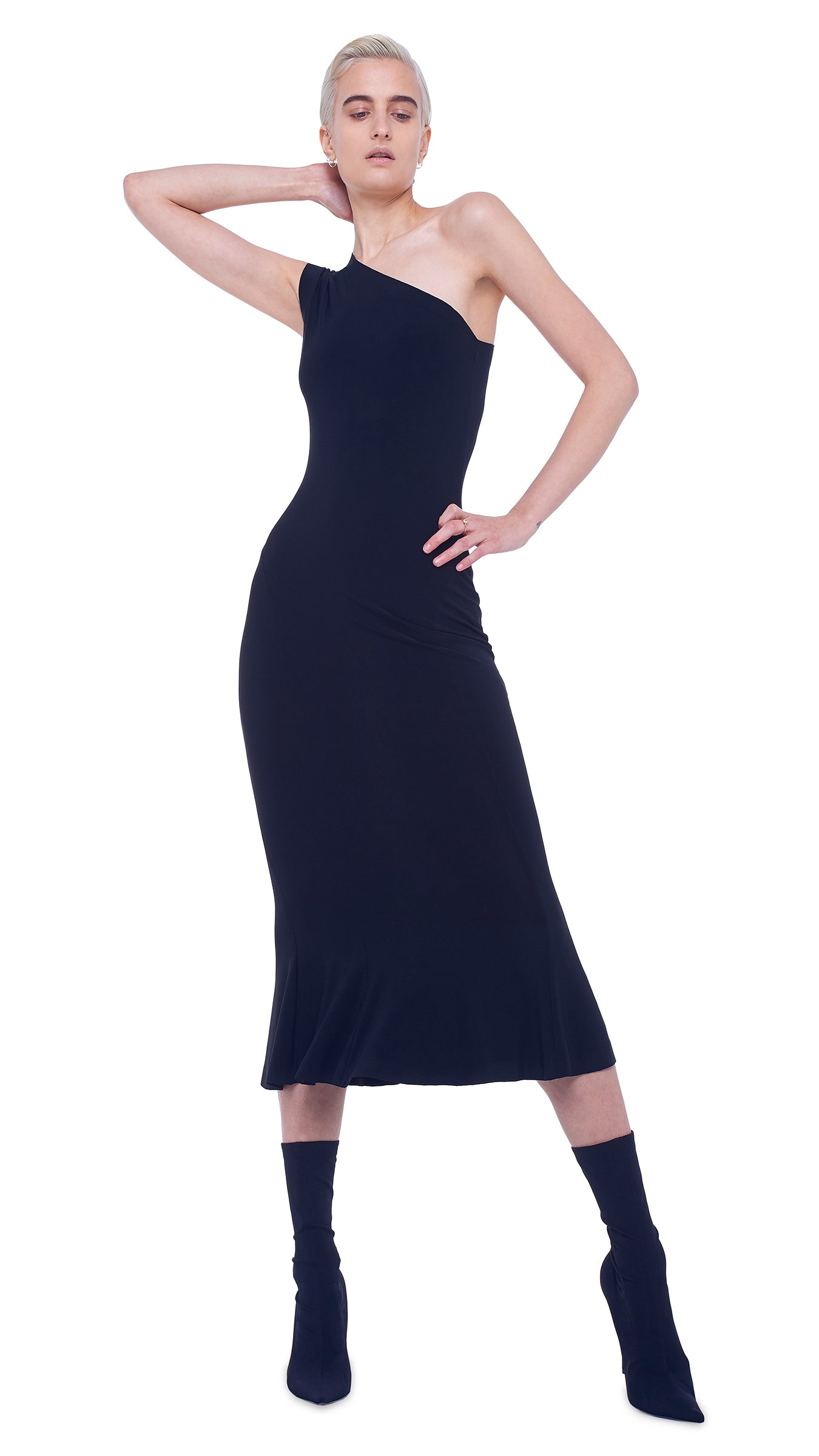 ONE SHOULDER FISHTAIL DRESS – Black – Norma Kamali