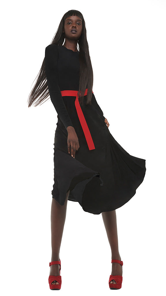 Black Cotton Solid Fit And Flare Dress